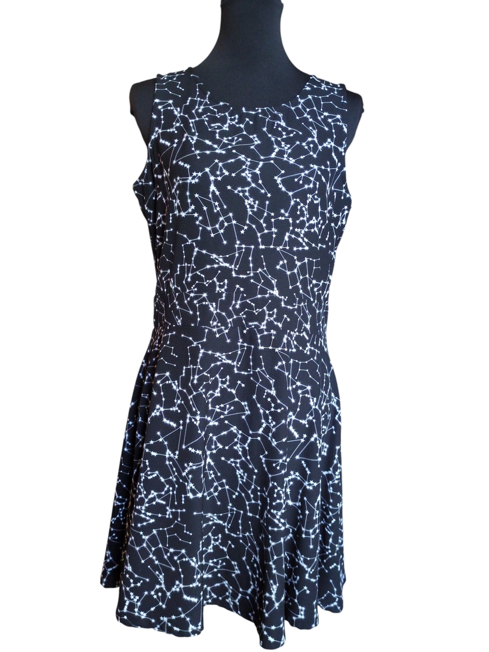 mark. Black Sleeveless Fit-and-Flare Constellation Print Dress